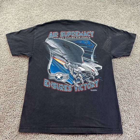Air Force Shirt Mens L Black Blue Air Supremacy Ensures Victory USAF 7.62 FLAW - Picture 3 of 13